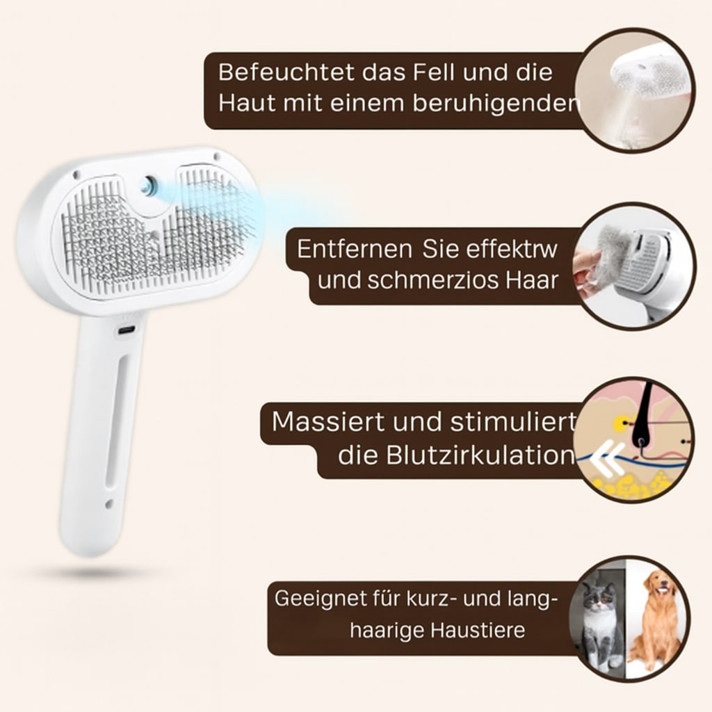 Hundebürste & Katzenbürste | Bürste für Kurzhaar & Langhaar mit Dampffunktion | FurMeister