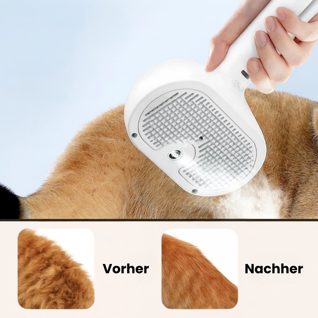 Hundebürste & Katzenbürste | Bürste für Kurzhaar & Langhaar mit Dampffunktion | FurMeister