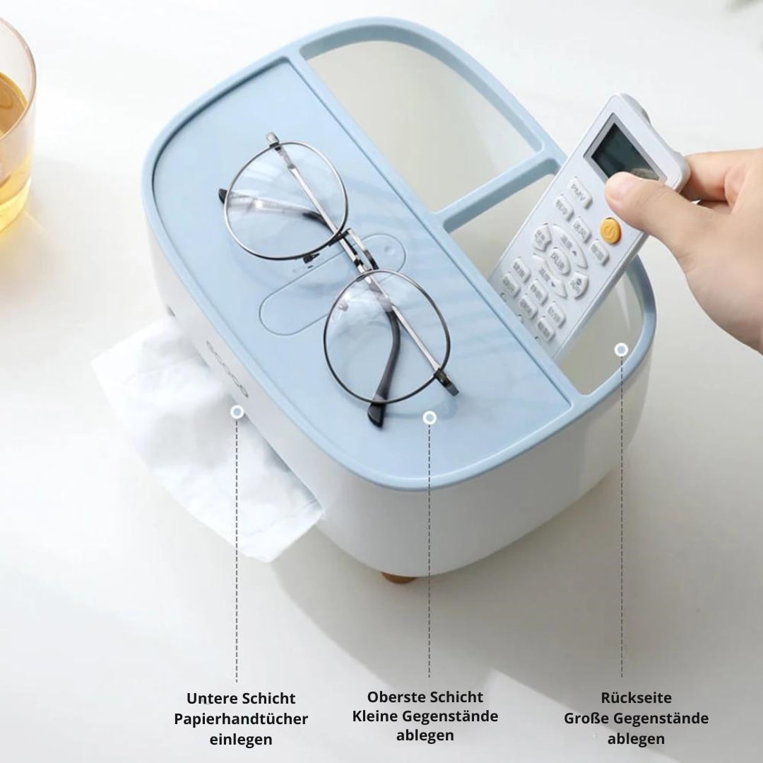 Aufbewahrungsbox | Taschentuchbox mit Deckel & Handyhalter | TidyBox